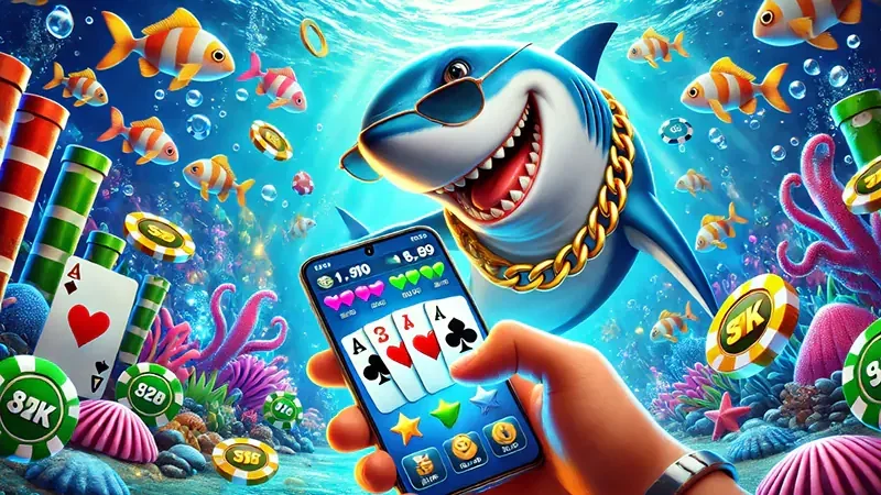 Meriam dan target ikan pada layar permainan arcade